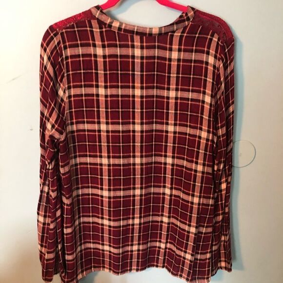 Self Esteem Plaid shirt with lace detail sz lg - Picture 2 of 5